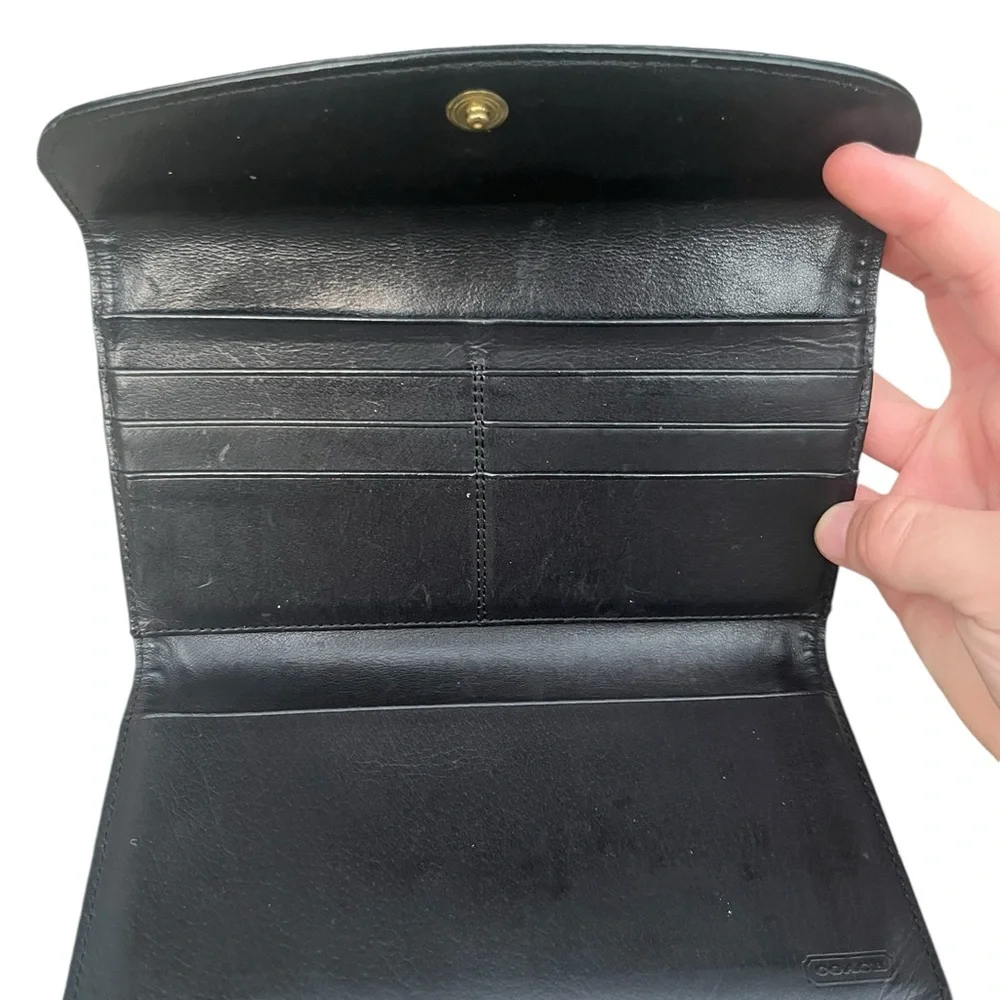 Vintage Coach Water Buffalo Combination Wallet Checkbook Black Leather 4859 Used